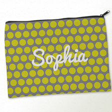 Personalized Yellow Grey Large Dots Big Make Up Bag (9.5 X 13 Inch)
