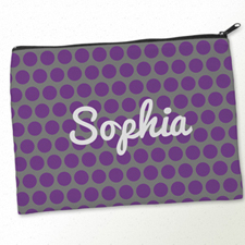Personalized Purple Grey Large Dots Big Make Up Bag (9.5 X 13 Inch)