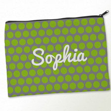 Personalized Lime Grey Large Dots Big Make Up Bag (9.5 X 13 Inch)