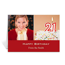 Two Collage Birthday Photo Cards, 5x7 Simple Red