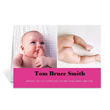 Two Collage Baby Photo Cards, 5x7 Simple Hot Pink