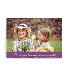 Personalized Mothers Day Photo Greeting Cards, 5x7 Folded Purple