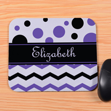 Personalized Black Purple Chevron & Polka Dot Mouse Pad