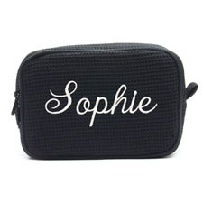 Embroidered Name Black Cotton Waffle Weave Makeup Bag (5 X 8 Inch)