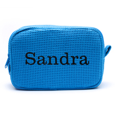Embroidered Name Turquoise Cotton Waffle Wave Makeup Bag (5 X 8 Inch)