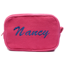 Embroidered Name Fuchsia Cotton Waffle Wave Makeup Bag (5 X 8 Inch)