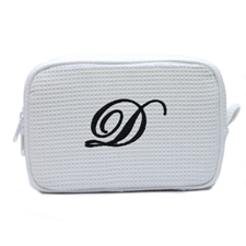 Embroidered One Initial White Cotton Waffle Weave Makeup Bag (5 X 8 Inch)