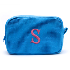 Embroidered One Initial Turquoise Cotton Waffle Wave Makeup Bag (5 X 8 Inch)