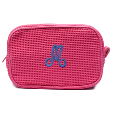 Embroidered One Initial Fuchsia Cotton Waffle Wave Makeup Bag (5 X 8 Inch)
