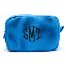 Embroidered Three Initial Turquoise Cotton Waffle Weave Makeup Bag (5 X 8 Inch)