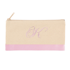 2 Tone Baby Pink Personalized Embroidered One Initial Small (Single Side) Cosmetic Bag