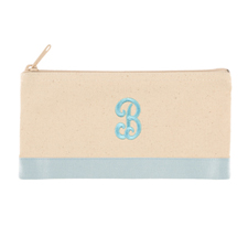2 Tone Baby Blue Personalized Embroidered One Initial Small (Single Side) Cosmetic Bag