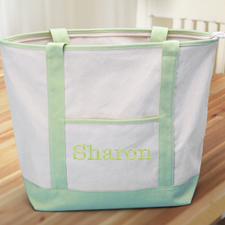 Embroidered Name Large Canvas Tote Bag, Lime Green
