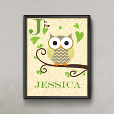 Owl Personalized Name Poster Print For Kids