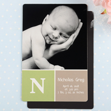 Monogrammed Personalized Photo Birth Announcement Magnet 4x6 Large