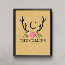 Linen Floral Antlers Personalized Poster Print, Small 8.5