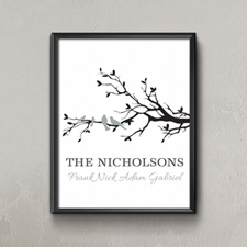 Family Tree Four Grey Birds Personalized Poster Print, Small 8.5