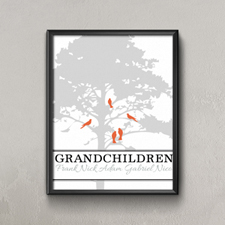Grey Family Tree Five Birds Personalized Poster Print, Small 8.5