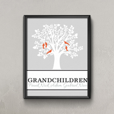 Family Tree Five Orange Birds Personalized Poster Print Small 8.5