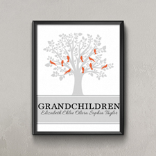 Family Tree Ten Orange Birds Personalized Poster Print
