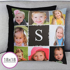 18 X 18 Monogrammed Photo Collage Personalized Pillow  Cushion (No Insert) 