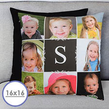 16 X 16 Monogrammed Photo Collage Personalized Pillow  Cushion (No Insert) 