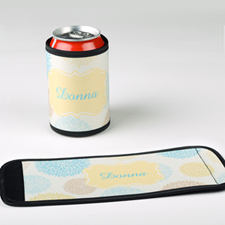 Aqua Wood Flower Personalized Can And Bottle Wrap