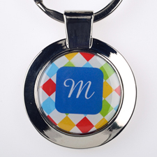 Colorful Grid Personalized Round Metal Keychain (Small)