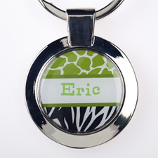 Lime Black Animal Print Personalized Round Metal Keychain (Small)