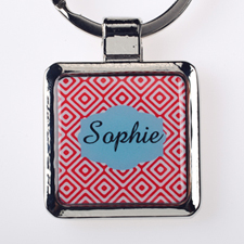 Red Diamonds Personalized Square Metal Keychain (Small)