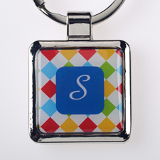 Colorful Grid Personalized Square Metal Keychain (Small)