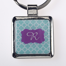Aqua Clover Personalized Square Metal Keychain (Small)