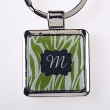 Lime Animal Print Personalized Metal Square Keychain (Small)