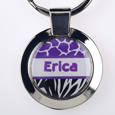 Lavender Black Animal Print Personalized Round Metal Keychain (Small)