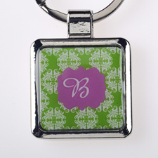 Lime Floral Personalized Square Metal Keychain (Small)