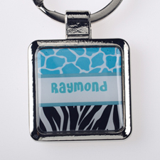 Ocean Black Animal Print Personalized Square Metal Keychain (Small)