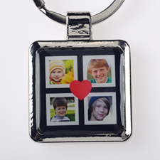 Black Four Collage Personalized Square Metal Keychain (Small)