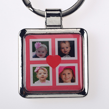 Red Four Collage Personalized Square Metal Keychain (Small)