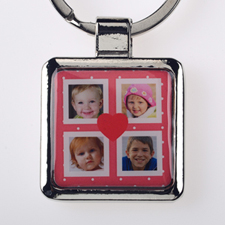 Cute Dot Four Collage Personalized Square Metal Keychain (Small)