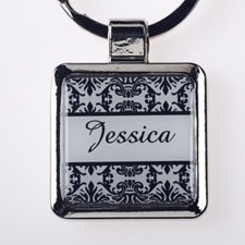 Damask Personalized Square Metal Keychain (Small)
