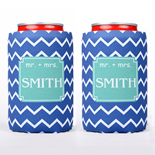 Chevron Mr. + Mrs. Personalized Can Cooler