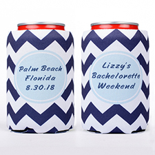 Navy Chevron Blue Personalized Can Cooler