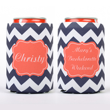 Navy Chevron Carol Personalized Can Cooler