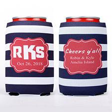 Navy Strip Personalized Can Cooler