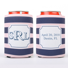 Pink Navy Strip Personalized Can Cooler