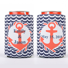 Navy Red Anchor Personalized Can Cooler