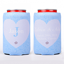 Floral Heart Personalized Can Cooler, Blue