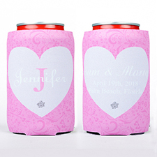 Floral Heart Personalized Can Cooler, Pink