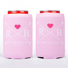 Hearts And Arrow Personalized Can Cooler, Pink