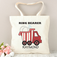 Ring Bearer Red Stripe Truck Personalized Tote Bag